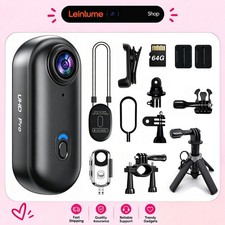 4K Thumb Action Cam 64GB Portable Mini Body Cam with Handheld Mount Bike Mount