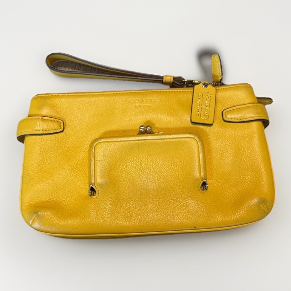 Coach Legacy Archive XL Clutch, Sunflower Yellow, Kisslock, Brass