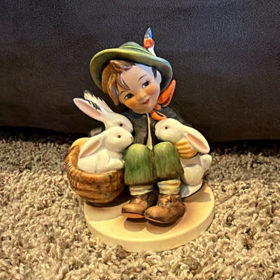 Goebel Germany Porcelain Figurine Boy with Rabbits Hand Painted Signed
