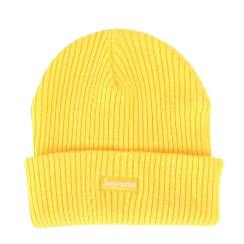 Supreme Beanie 20AW petite boîte logo côte tricot (bonnet large) chapeau jaune occasion BEEG 0