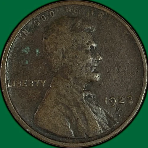 1922-D Lincoln Wheat Cent Very Fine VF Coin, Corrosion #34288