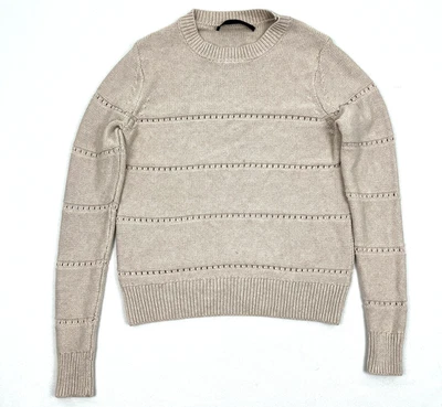 Jenni Kayne Sweater Womens XS / S Cropped Brown Ribbed Knit Crew Pullover Casual