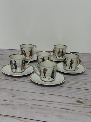 Suisse Langenthal Peint A  La Main Set Of 5 Demitasse Cups & Saucers