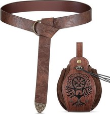 2 Pcs Medieval Viking Belt Leather Pouch Bag Embossed Renaissance Costume Access