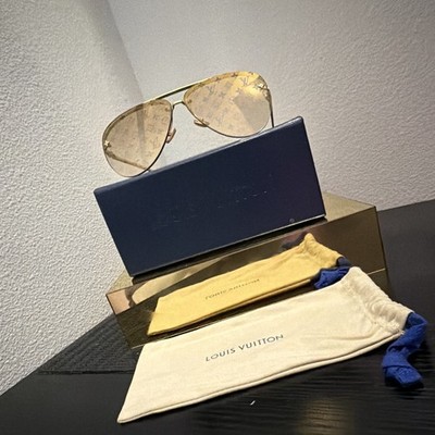 Louis Vuitton Aviator Sunglasses Gold Metal Frame Monogram Lens Women