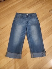 Halara Flex Jeans Womens XL Blue High Waisted Rolled Hem Wide Leg Cropped Denim