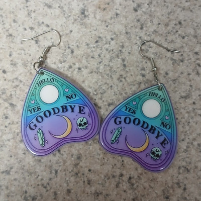 Acrylic Heart Dangle Drop Earrings Purple Blue Ouija Board Halloween Fashion