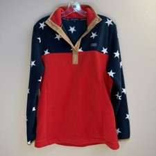 Simply Southern Women  s Fleece 1/4 Button Pullover Patriotic Long Sleeve Small