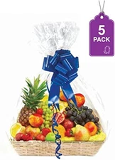 Clear Basket Bags, 5 Pack Large Clear Cellophane Wrap for Baskets & Gifts 30"...