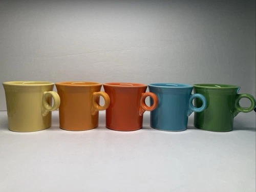 Fiesta Ware HLC Coffee Mugs Ring Handle USA, Set Of 5