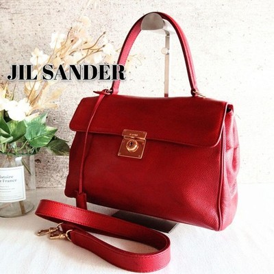 Jil Sander Handbag Shoulder Bag Red Leather With Key Women's USED FROM JAPAN