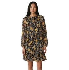 Old Navy Dress Womens Size L Large Yellow Black Floral Chiffon Long Sleeve Boho