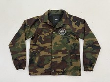 Vans Windbreaker Jacket Boys Size Small Green Brown Camo Snap Buttons Collared