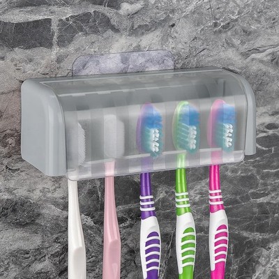 LUEXBOX 5 Slots Wall Mount Toothbrush Holder with Cover, Self Adhesive Toothb...