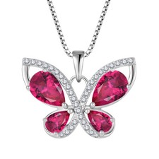 925 Sterling Silver Women's Butterfly Pendant Necklace, Birthstone Gemstone