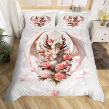 Dragon Flower Duvet Cover Set King,Blossom Floral Dragon Comforter Cover Kids...