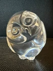 Steuben Crystal Owl Figurine Signed Lloyd Atkins LDA Art Glass Hand Cooler 2.25"