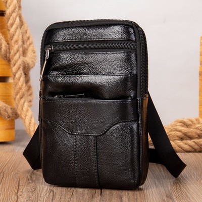 Herren Umhängetasche klein   Leder / Alltagstasche / Crossbody Bag, 19cm