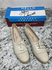 Vintage Salvatore Ferragamo Boutique Lace Espadrille Wedge Shoes Cream Size 10