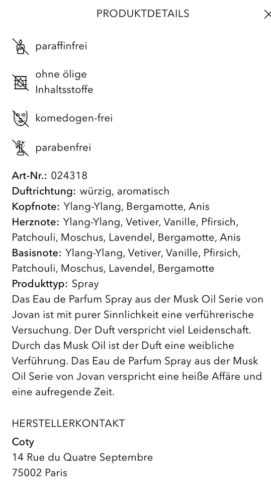 Jōvan Musk Öl rau de Parfüm Spray - Bild 3 von 3
