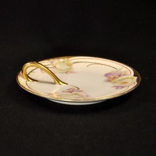 Royal Rudolstadt Beyer Bock Nappy Tray Lemon Dish Floral Purple Gold 1905-1929