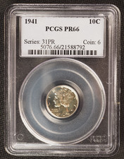 1941  Mercury Proof Silver Dime - Pcgs Pr66 - Free Shipping