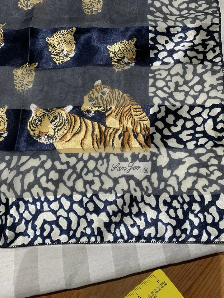 "Bufanda Sam Jo Tiger & Lions de colección oro translúcido plata azul 4"" borde 39x39""" Foto 2 de 4