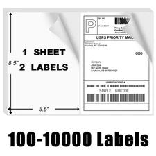 100-10000 Premium 8.5x5.5 Round Corner Shipping Labels Half Sheet Self Adhesive