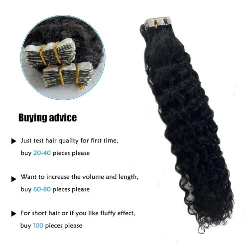 Cinta de onda de agua negra en extensiones de piel de cabello humano brasileño - Imagen 10 de 12