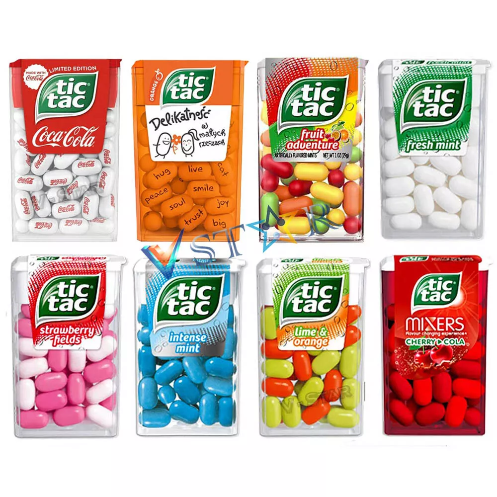 Tic Tacs Variety Flavours Sweets 5 x 18g Lime,Orange, Mint,Fruit,Cherry  Cola etc