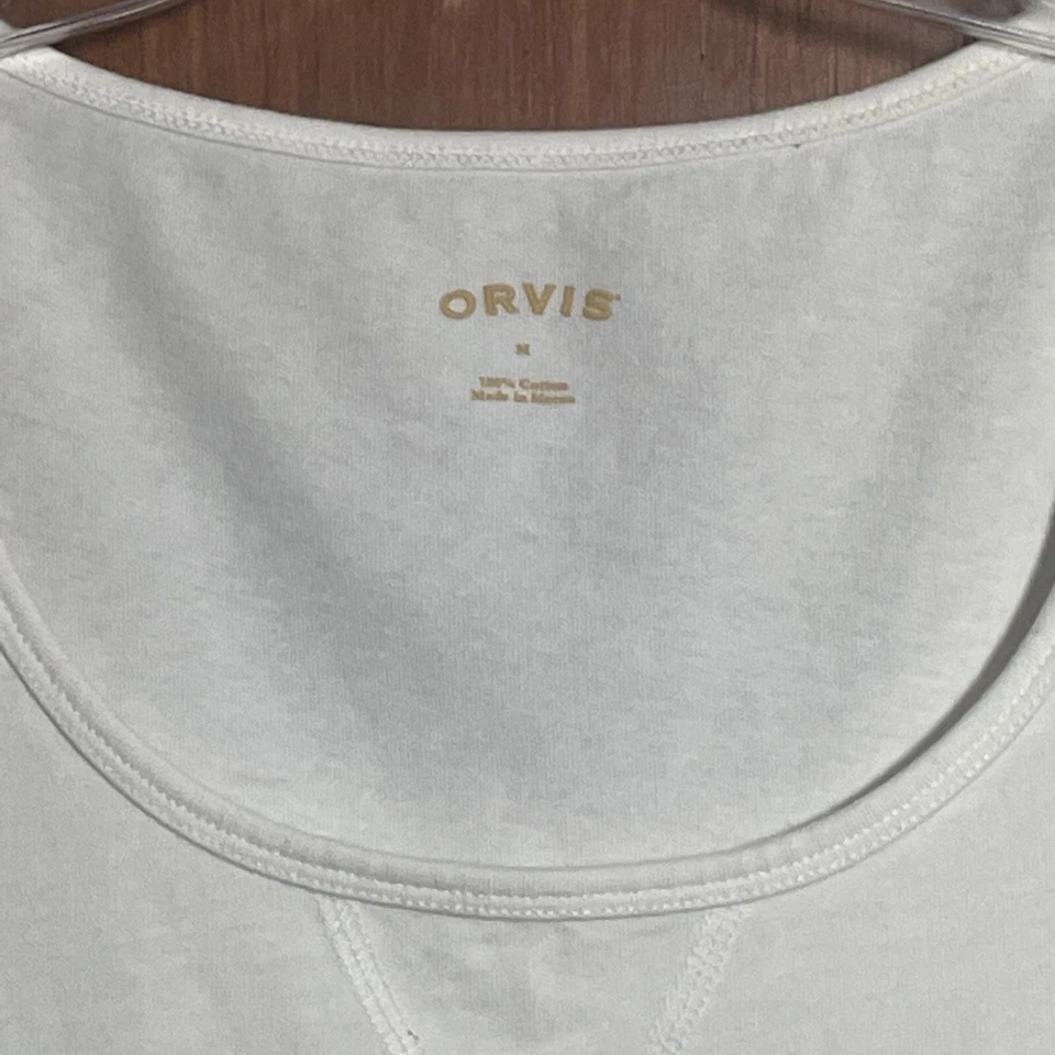 Camiseta sin mangas Orvis ligera 100 % algodón blanca talla mediana Foto 2 de 4
