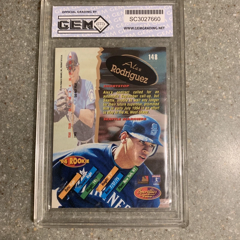 1994 Sportflics Alex Rodriguez Rookie GEM 10 - Image 3 of 3