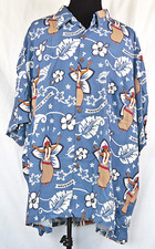Camisa Bailarina Kahala Azul Rayón Abotonada Polinesia Tahití 5XL Hecha en Hawai