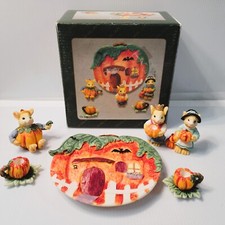 Vintage Popular Imports 1997 Halloween Fall Pumpkin Miniature Tea Set Decor