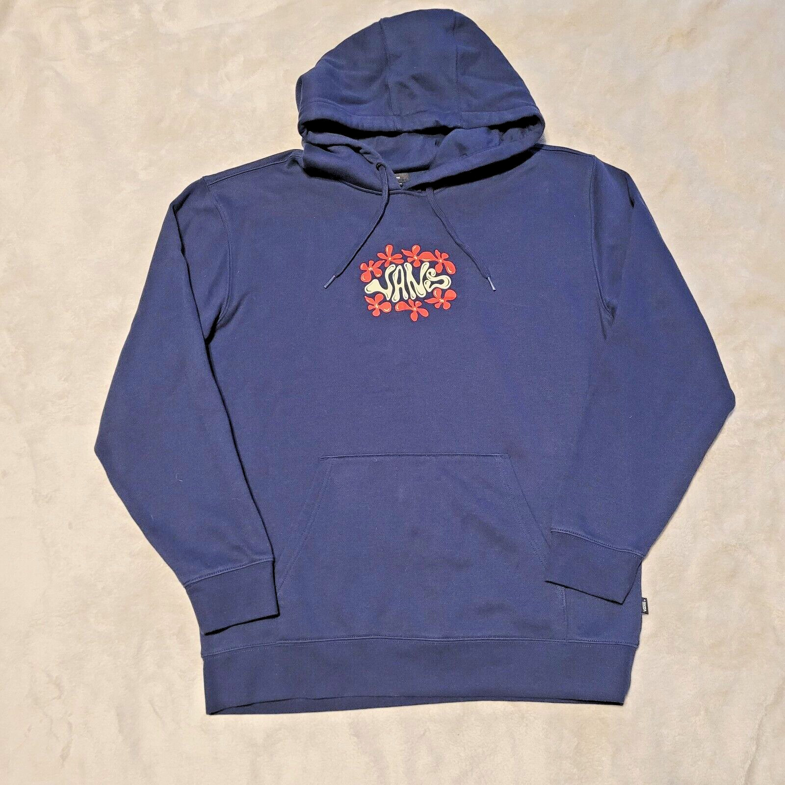 Vans Hoodie Mens Size L Jazz Floral Drawstring Skater Streetwear Logo Navy Blue