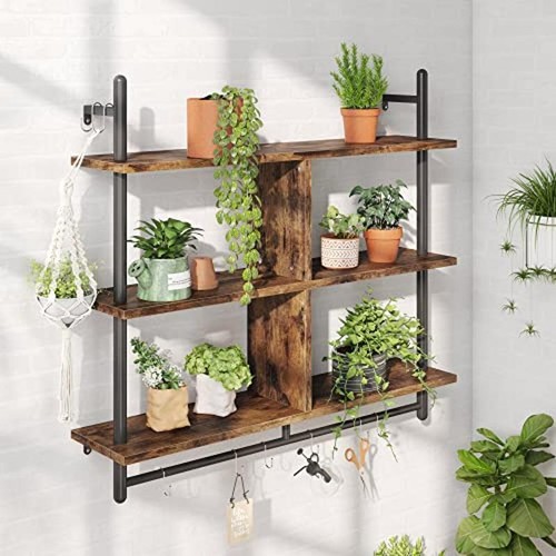 3 Tier Wall Mounted Pipe Floating Shelf Coffee Bar &Home Decor Display Bookshelf - Picture 7 of 7