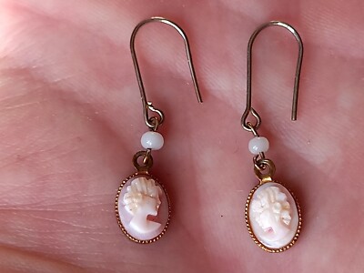PINK AND METAL CAMEO EARRINGS DEPICTING WOMEN'S FACE, UNBRANDED
