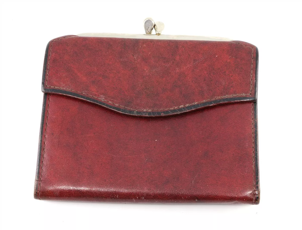 ROLFS COWHIDE Vintage Red Leather Kiss Lock Coin Purse Wallet