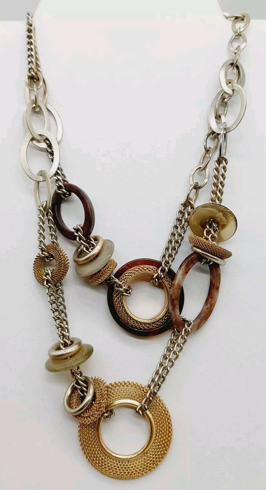 Brown Silver Gold Tone Amber Mesh Choker Necklace