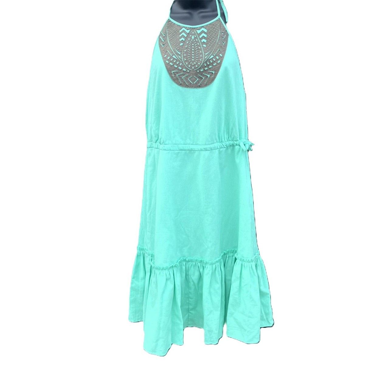 Banana Republic Sz 6 Halter Dress Flounce Summer Sleeveless Mint Green Boho Banana Republic Sz 6 Halter Dress Flounce Summer Sleeveless Mint Green Boho