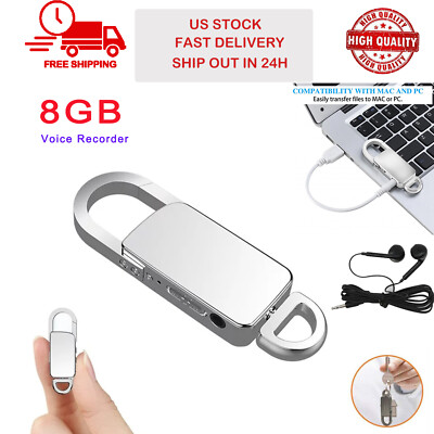 Voice Recorder 8GB Digital Audio Device Activated Sound Tape Dictaphone Keychain