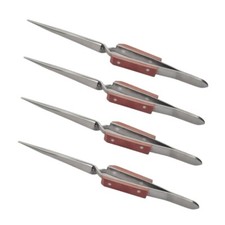 4 Pcs Straight Self Locking Tweezers 6-1/2" Length with Fiber Grip -Jewelry Tool