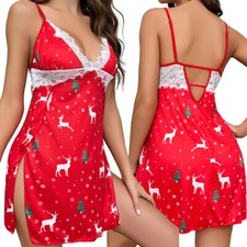 Women Lace Silk Valentine Day Sleepwear Chemises Full Slip Babydoll Nightgown US