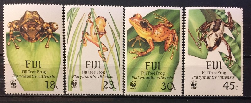 Fiji ,frogs WWF,MNH  S.C.#591-94 S.C.V.$21+ Complete set of 4 issued in 1988
