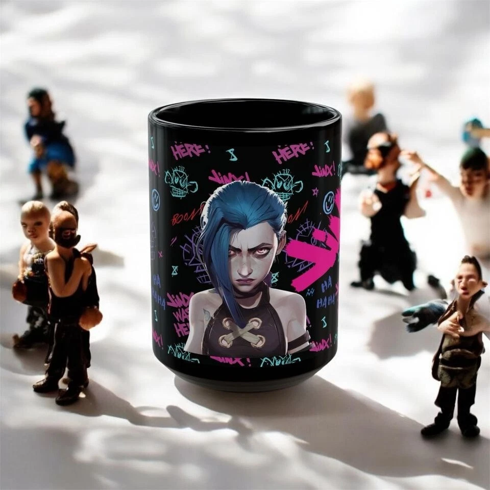 League of Legends Jinx Black Ceramic Mug, Gaming Coffee Cup