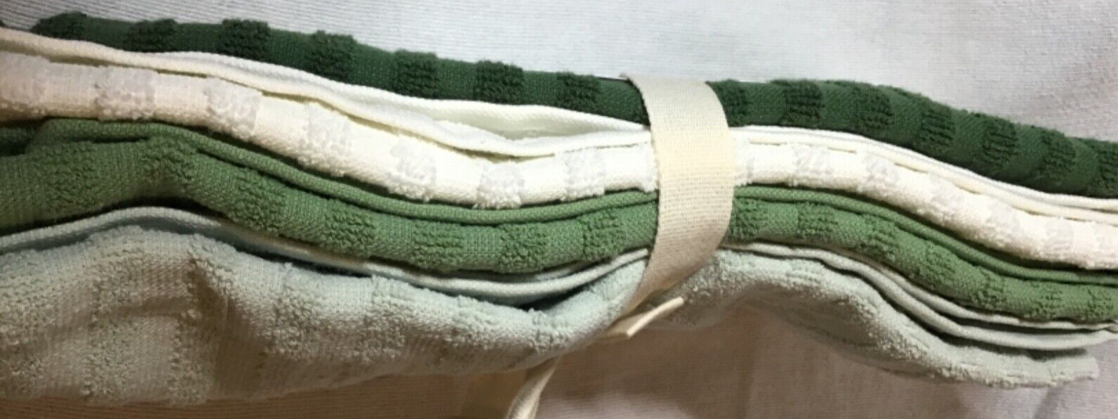 THYME & SAGE KITCHEN TEA TOWELS (4) GREEN WHITE STRIPES NWT