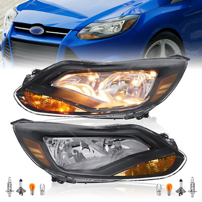 Headlights Assembly Halogen Headlamp LH+RH w/Bulbs For Ford Focus 2012 2013 2014