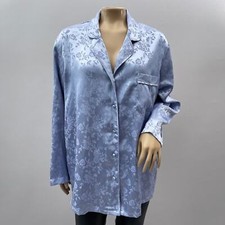 Victoria's Secret Top Women M Purple Satin Sleep Shirt Floral Collared Sleepwear
