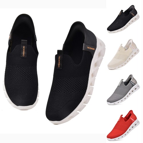JACKSHIBO Handen vrij slip in herenschoenen, slip-on sneakers, voetboogsteun, orthopedische schoenen, traagschuim, wandelschoenen met brede teenbox, nulhak, blauw, 42 EU Breed