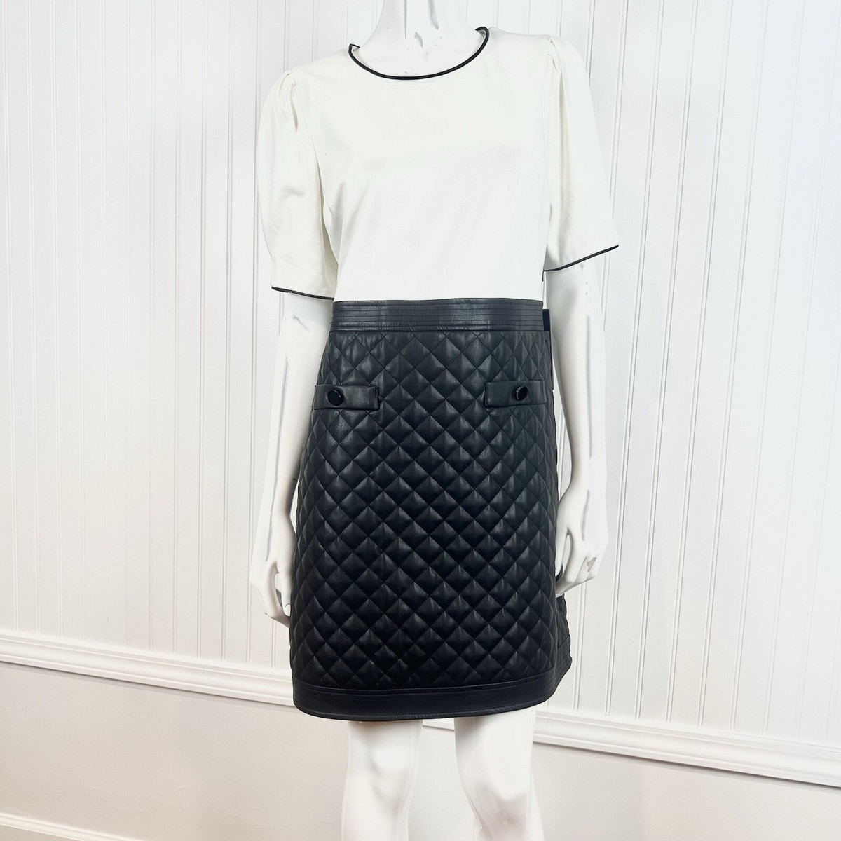 Karl Lagerfeld Women Dress 12 White Black Faux Leather Short Sleeve Shift | eBay Karl Lagerfeld Women Dress 12 White Black Faux Leather Short Sleeve Shift | eBay